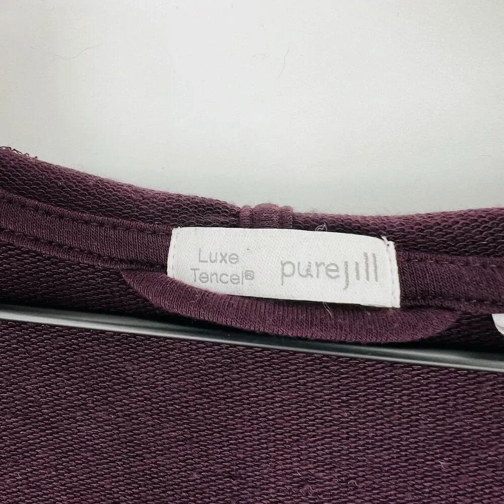 J Jill Luxe Long Sleeve Open Front Cardigan Duster Hoodie Purple Large Petite